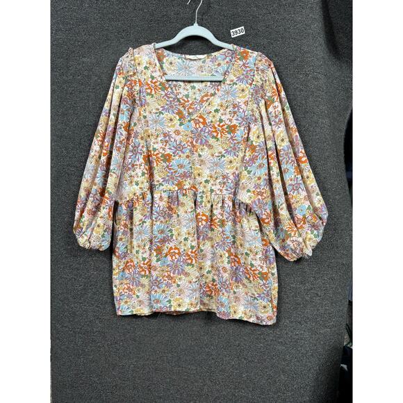 Chtro Tops - Chtro Blouse Womens XL Floral Long Sleeve Peasant Boho Tunic Shirt Top